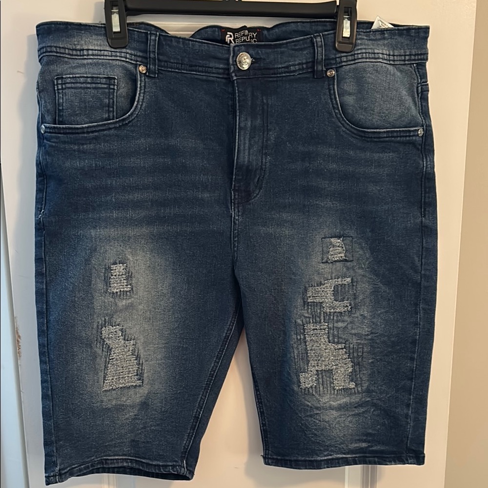 Replay Men's Blue Distressed Jean Shorts
